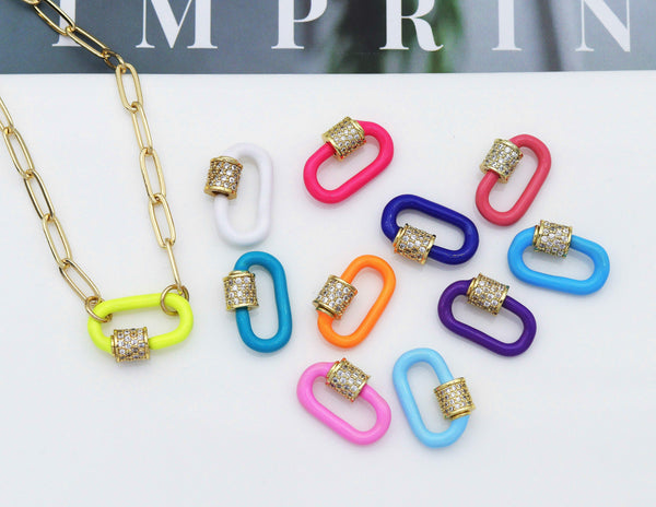 Mini Enamel Oval Clasp Paperclip Necklace, Sku#CL06