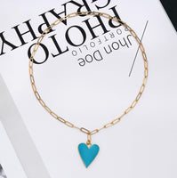 Enamel Heart Paperclip Chain Necklace, Sku#CL04