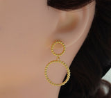 Gold Double Round Ring Latch Back Earrings, Sku#ZX61