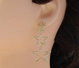 Gold Triple Five Point Star Dangle Earrings, Sku#LD271