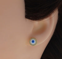 CZ Enamel Round Evil Eye Stud Earrings, Sku#LD273