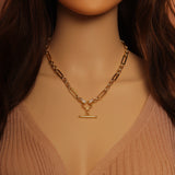 Gold Long Mixed Paperclip Chain OT Bar Adjustable Necklace,sku#EF315