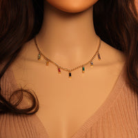 Dangle Colorful Baguette CZ Dainty Chain Necklace,sku#EF311