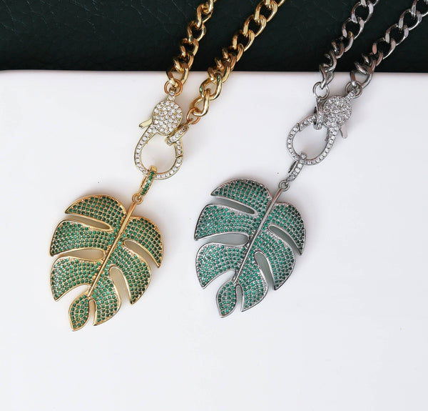 Leaf Cuban Chain Necklace, sku#CL08