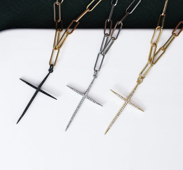 Medium Paperclip Chain Thin Cross Necklace, sku#CL09
