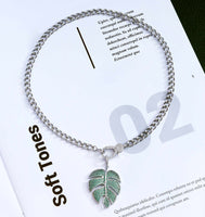 Leaf Cuban Chain Necklace, sku#CL08