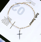 Medium Paperclip Chain Thin Cross Necklace, sku#CL09