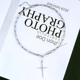 Medium Paperclip Chain Thin Cross Necklace, sku#CL09