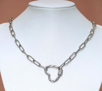 Paperclip Chain Heart Lock Necklace, sku#CL10