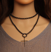 40inch Black Rolo Chain Thin Cross necklace, sku# EF326