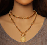 Double Drap Gold Rolo Chain Tuteng Pendant Necklace,sku#EF325