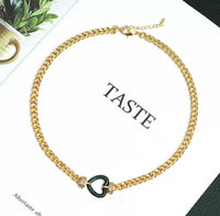 Gold Cuban Chain Heart Necklace, sku#CL18