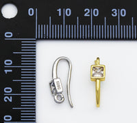 Square CZ Earring Hook, Earring Component, Sku#JD35