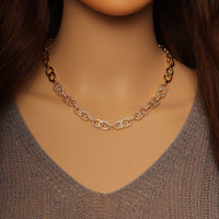 Clear CZ Gold Double Oval Link Chain Necklace,sku#LX231