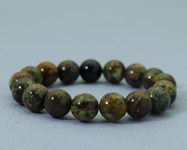 Natural Green Brown Brazil Opal Round Smooth Stretchy Bracelet, Sku#EF141