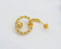 Gold CZ Round Ring Pearl Stud Earrings, Sku#ZX80