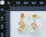 Pearl on Swirl Line CZ Stud Earrings, Sku#ZX79