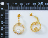 Gold CZ Round Ring Pearl Stud Earrings, Sku#ZX80