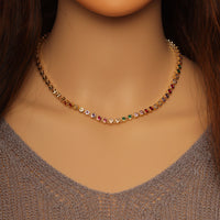 Multicolor CZ Chain Link Necklace,sku#LD416