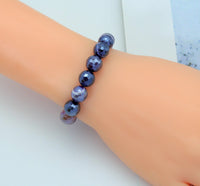 Mystic Purple Banded Agate Faceted Round Agate Stretchy Bracelet, Sku#EF95