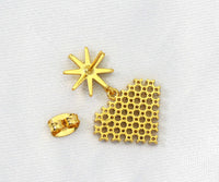 Pave Gold Heart Star Stud Everyday Earrings, Sku#Y695