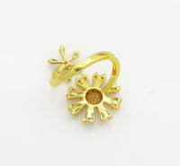 CZ Daisy Sunflower Adjustable Ring, Sku#LD286