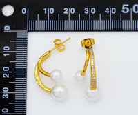 CZ Twin Pearl Stud Earrings, Sku#ZX81