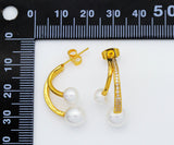 CZ Twin Pearl Stud Earrings, Sku#ZX81