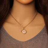 Heart Chain Necklace with White Arrow Dots Coin Pendant, Sku#EF329