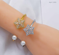 CZ Star Pearl Cuff Bracelet, Sku#B206