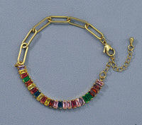 Mixed Baguette CZ Chain Bracelet, sku#LD295