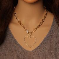 Gold Silver Chain necklace with Frame Heart Pendant, Sku#EF332