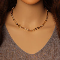 Gold Silver Long Link Mixed Paperclip Chain necklace, Sku#EF334