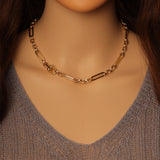 Gold Silver Long Link Mixed Paperclip Chain necklace, Sku#EF334