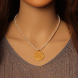 Pearl Love Coin Charm Adjustable necklace, Sku#EF335