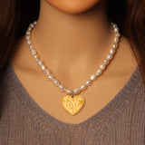 Natural Pearl Love Heart Pendant necklace, Sku#EF336