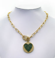 Paperclip Colorful CZ Heart Necklace, Sku#CL26