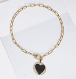 Paperclip Colorful CZ Heart Necklace, Sku#CL26