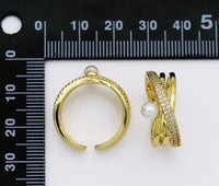 CZ Gold Pearl Cross Ring, Sku#X345