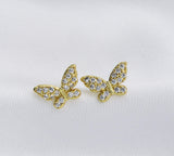 CZ Gold Butterfly Stud Earrings, Sku#Y721