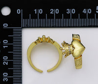CZ Gold Crown Heart Adjustable Ring, Sku#LK668