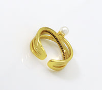 CZ Gold Pearl Cross Ring, Sku#X345