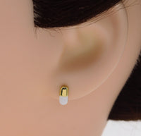 CZ White Enamel Pill Stud Earrings, Sku#Y720