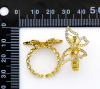 CZ Pave Gold Butterfly Adjustable Ring, Sku#LK667