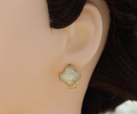 CZ Micro Pave Clover Flower Earring, Sku#Y613