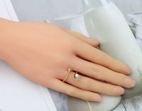 CZ Gold Tulip Flower Pearl Adjustable Ring, Sku#LD309