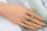 CZ Gold Arrow Heart Pearl Adjustable Ring, Sku#LD308