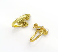 CZ Gold Arrow Heart Pearl Adjustable Ring, Sku#LD308