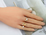 CZ Pave Gold Butterfly Pearl Adjustable Ring, Sku#LD310
