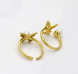 CZ Pave Gold Butterfly Pearl Adjustable Ring, Sku#LD310